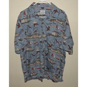 David Carey Originals Men’s XL SS Button Shirt Bodega Bay Blue Birds Boats